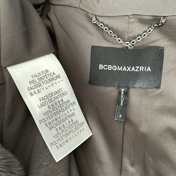 BCBGMAXAZRIA Charcoal Faux Fur Hooded Coat Size S - Picture 10 of 13